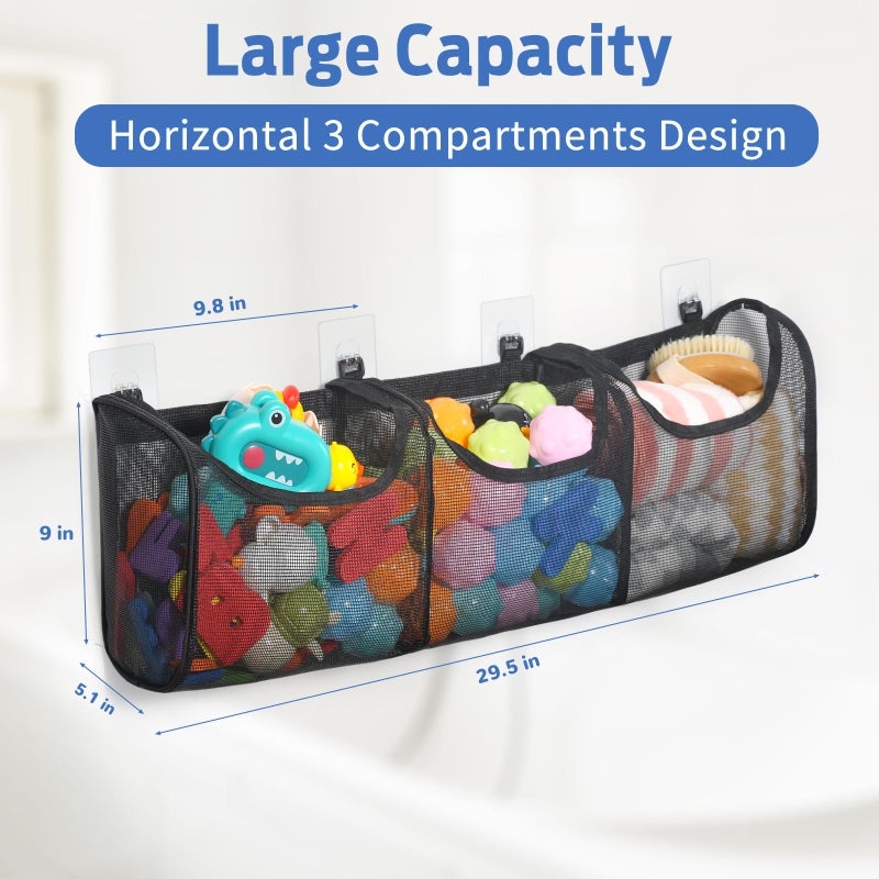 Goowin Bath Toy Storage, Bath Toy Holder, 3 Compartment Large Openings Bath Toy Organizer, Large Capacity Bath Tub Toy Holder, Kids Bathtub Toy Storage For Accessing & Sorting Toys (Black, Regular) - Image 3